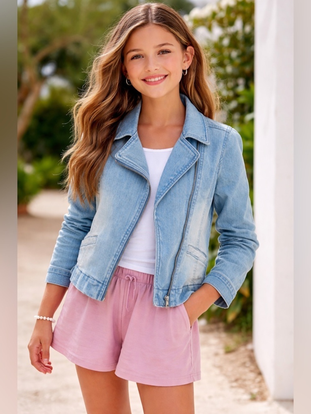 CRAZY 8 girls faded denim zip up jacket /size XL(14)